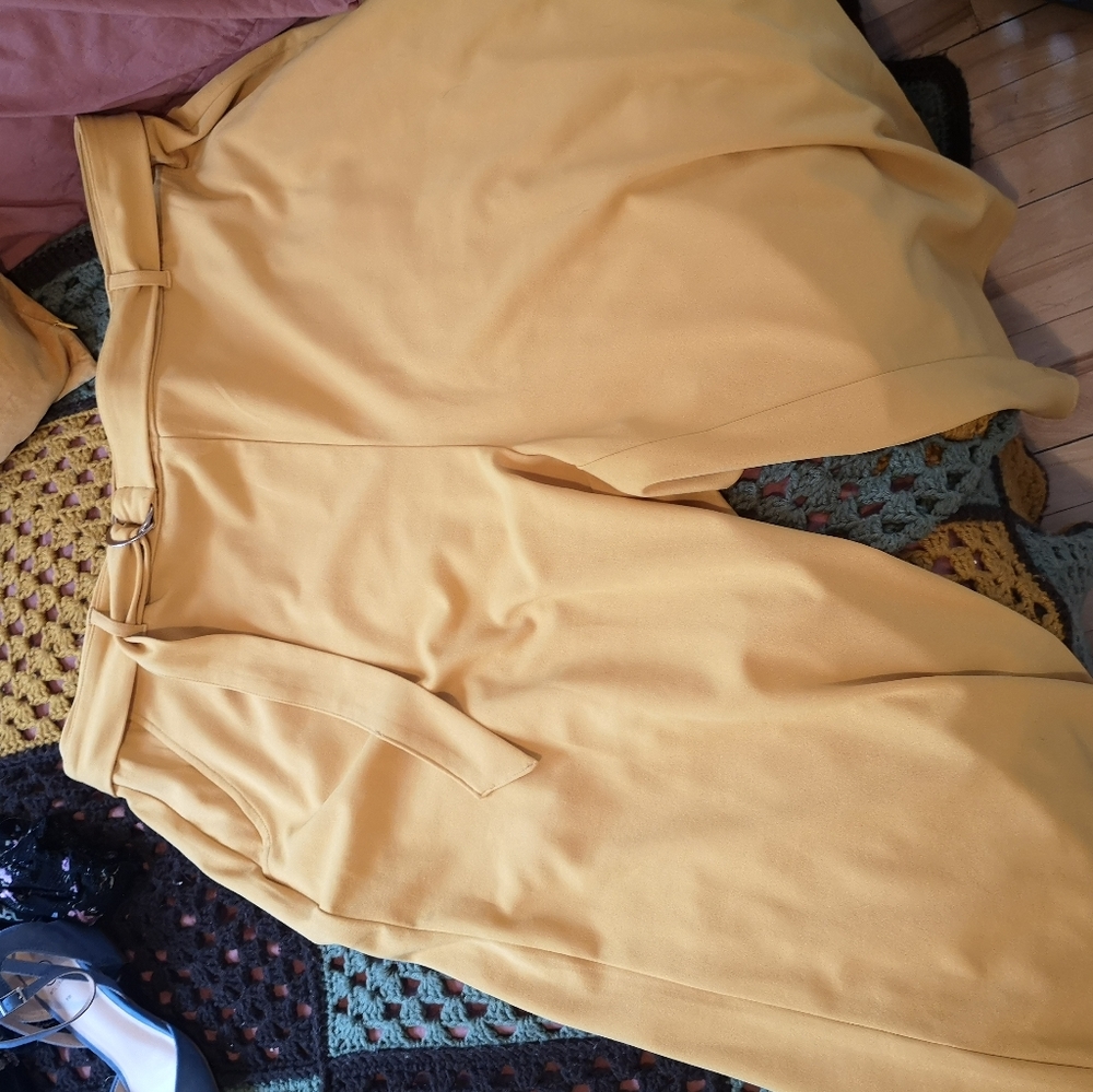 3x mustard yellow cropped wide leg pants
